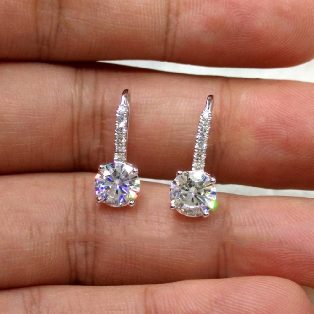 *NEW 18K White/Rose Gold Diamond Drop Earrings - Picture 2 of 11